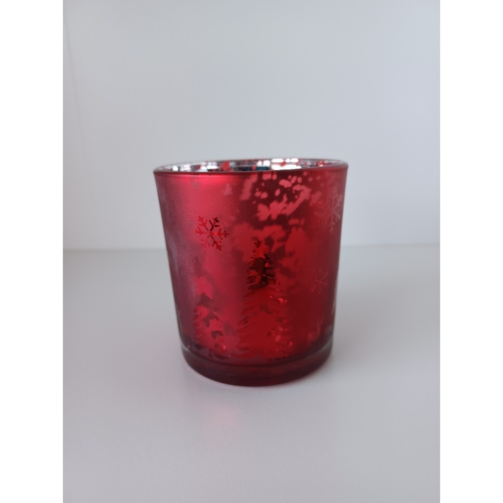 Christmas Holiday Seasonal Red Tree And Snowflakes Fake Tealight Holder Decor
